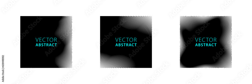 Wall mural set of square graphic elements. light and shadow texture. vector monochrome illustration.