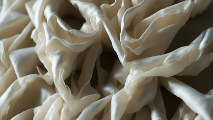 Background Close-up of Silk Ruffles - Ivory Organza Fabric Texture