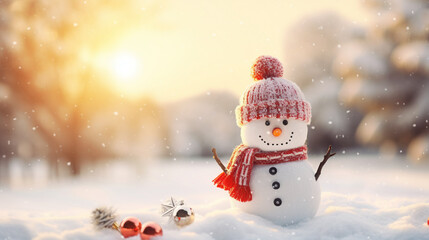Happy snowman in the snow - 638448042