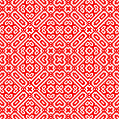 Embroidery ornament. Seamless pattern. Geometrical backdrop. Shapes background. Geometric wallpaper. Tribal motif. Digital paper. Textile print. Abstract vector.