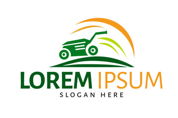Fototapeta premium lawnmower logo or icon, lawn moving and lawn care service logo , cutting grass company logo vector 