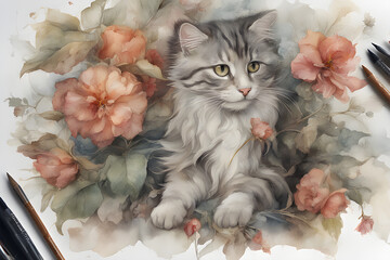 It's a cat style.Elegance, color, change, colorful photography, art, sophisticated photography, art, high definition, cat, 4K, watercolor, painting, illustration, generative ai