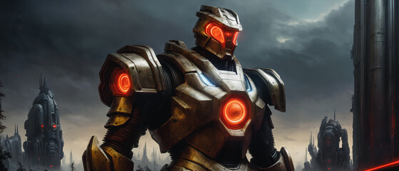 Fototapeta premium Futuristic Vision of Robot Warfare. Generative AI.