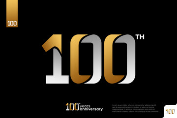 Gold and silver number 100 logo icon design on black background, 100th birthday logo number, 100anniversary