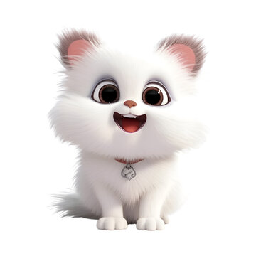 3d render of cute white pomeranian isolated on white background