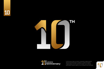 Gold and silver number 10 logo icon design on black background, 10th birthday logo number, 10 anniversary