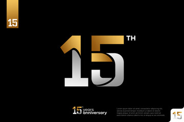 Gold and silver number 15 logo icon design on black background, 15th birthday logo number, 15 anniversary