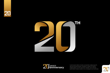 Gold and silver number 20 logo icon design on black background, 20th birthday logo number, 20 anniversary
