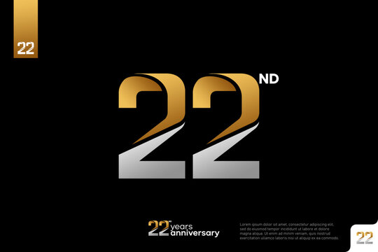 Gold and silver number 22 logo icon design on black background, 22nd birthday logo number, 22 anniversary