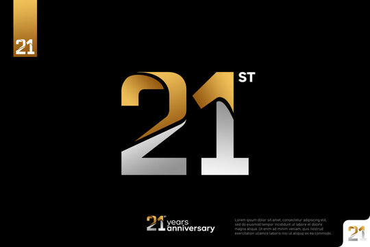 Gold and silver number 21 logo icon design on black background, 21st birthday logo number, 21 anniversary
