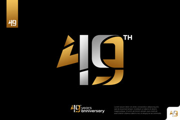 Gold and silver number 49 logo icon design on black background, 49th birthday logo number, 49 anniversary