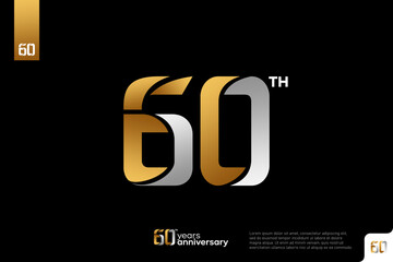 Gold and silver number 60 logo icon design on black background, 60th birthday logo number, 60 anniversary