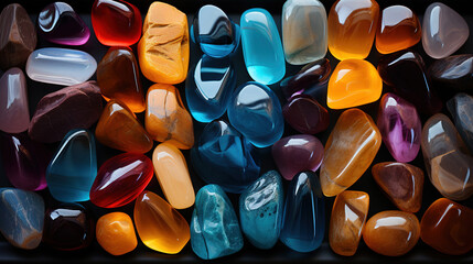 Colorful Gemstones Polish Textured Sea Glass and Stones The Color of The Rainbow AI Generative