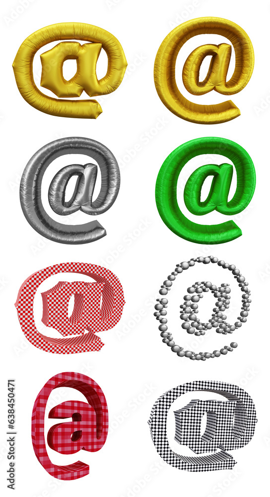 Poster set of email or at symbol design. icon or sign shape isolated on transparent background in 3d render