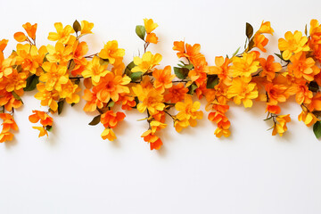 Colorful Indian flower garland isolated on white background. 