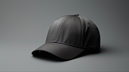 Blank Baseball Cap Mockup Template for Apparel Advertising and Design - Front View of Black Hat on Grey Textile Background. Generative AI