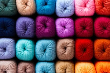 Fototapeta na wymiar Many-Coloured Cashmere Yarns Threaded for Knitwear Production in Fashion Industry. Generative AI
