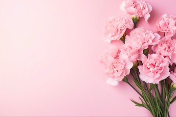 Pink Carnations Bouquet on Pastel Background with Confetti. Perfect for Mother's Day Card or Minimal Flower Background. Generative AI