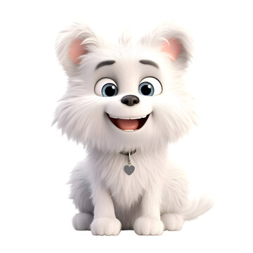 3D rendering of a cute cartoon white dog isolated on white background