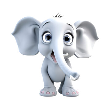 Cartoon character of elephant with expression on his face. 3D illustration