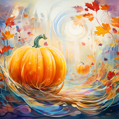 3d Big pumpkin colorful watercolor painting art background wallpaper