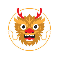 Cute and funny dragon head cartoon illustration. 2024 Chinese New Year symbol.