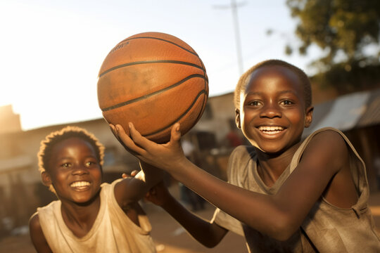 black children playing basketball