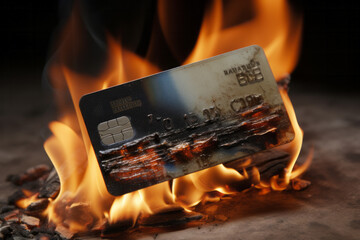 Credit card burning , economic collapse or anticapitalist concept image