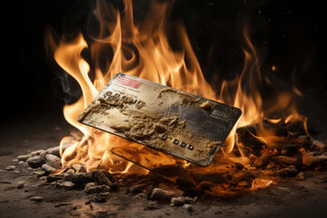 Credit card burning , economic collapse or anticapitalist concept image - obrazy, fototapety, plakaty