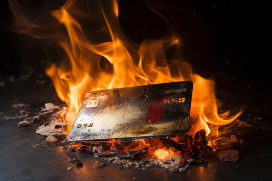 Credit card burning , economic collapse or anticapitalist concept image