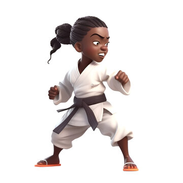3D Illustration of a Black Karate Girl on White Background