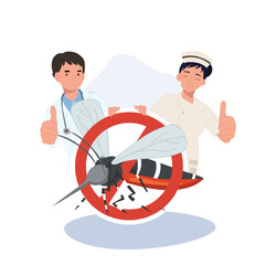 Preventing Zika Virus Spread. no Zika Virus Carrier Mosquito approved by medical staff. Flat vector cartoon illustration