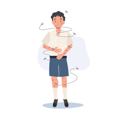 Preventing Zika Virus Spread concept. young little thai student with Mosquito Bites Scratching Itchy Skin whole body.