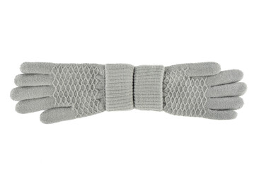 Winter warm knitted female gloves isolated on white background.