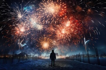 Fototapeta na wymiar Fireworks at night, Colorful new year fireworks