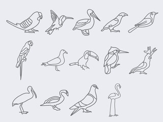 set of birds outline icon doodle vector illustration