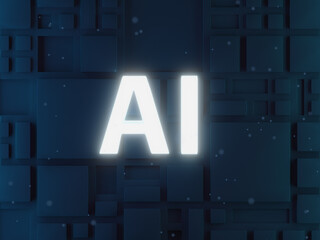 AI Artificial Intelligence concept with 3d rendered text with glow effect on dark background