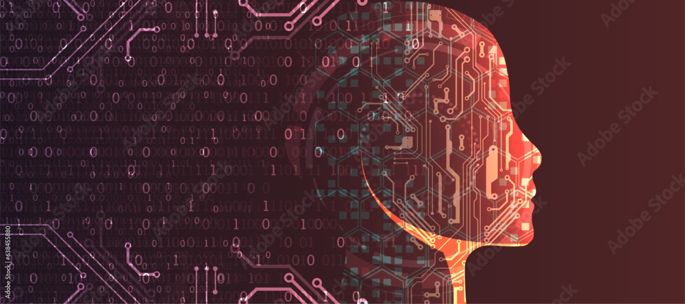 Aufkleber Artificial Intelligence. Technical background with a silhouette of a man. Big data concept. Machine cyber mind.