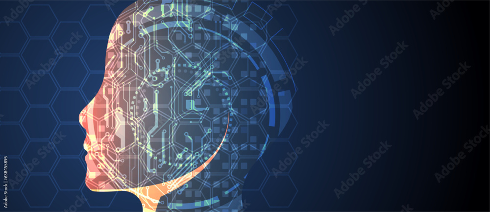 Aufkleber Artificial Intelligence. Technical background with a silhouette of a man. Big data concept. Machine cyber mind.