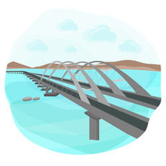 Crimean bridge, emblem. landscape of road across the sea. The sea is black. Vector illustration.