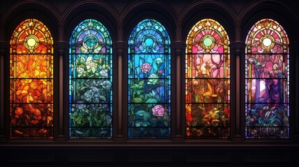 Stunning stained glass windows in a beautiful building - obrazy, fototapety, plakaty