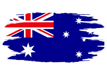 Grunge flag Australia. Painted brush stroke. Watercolor drawing, vintage flag Australia. National flag Australia with coat arms. Independence Day. Banner, poster template.