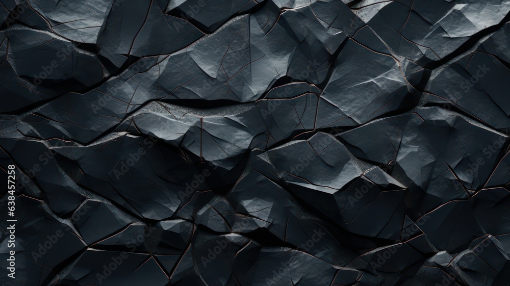 Poster volumetric rock texture with cracks. black stone background created with generative ai