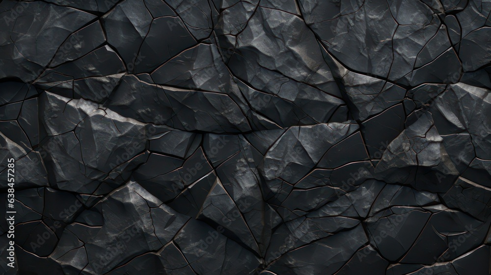 Poster volumetric rock texture with cracks. black stone background created with generative ai