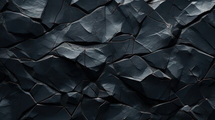 Volumetric rock texture with cracks. Black stone background created with Generative AI