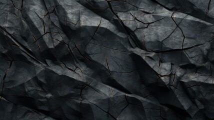 Volumetric rock texture with cracks. Black stone background created with Generative AI