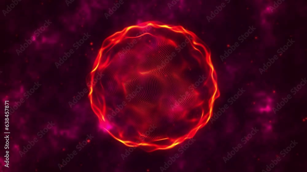 Poster abstract liquid geometric sphere. smooth movement on a dark background. energy sphere of bright part