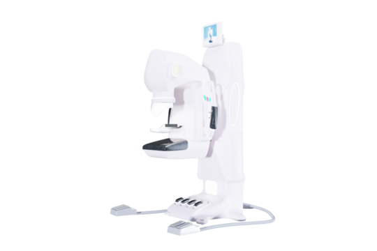 Mammogram device 3D rendering  for screening breast cancer in hospital on Transparent background.