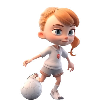 3D Render of a Little Girl with Soccer Ball Isolated on White Background