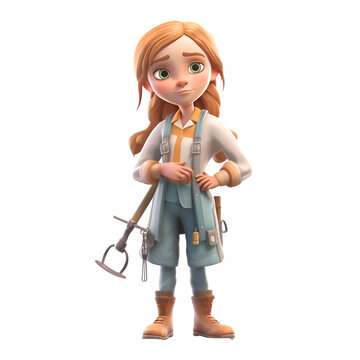 3D digital render of a female farmer isolated on white background.